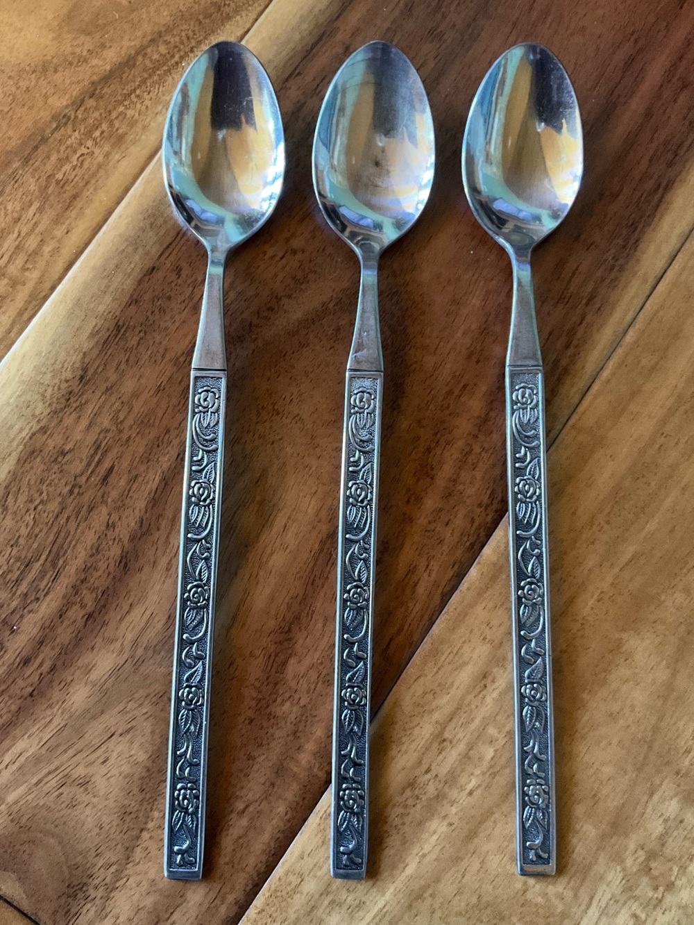 Vintage National Stainless Castellano Flatware Ice Tea Spoons Set of 3